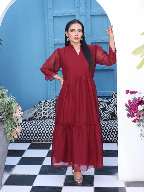 Flary Long Maroon Frock